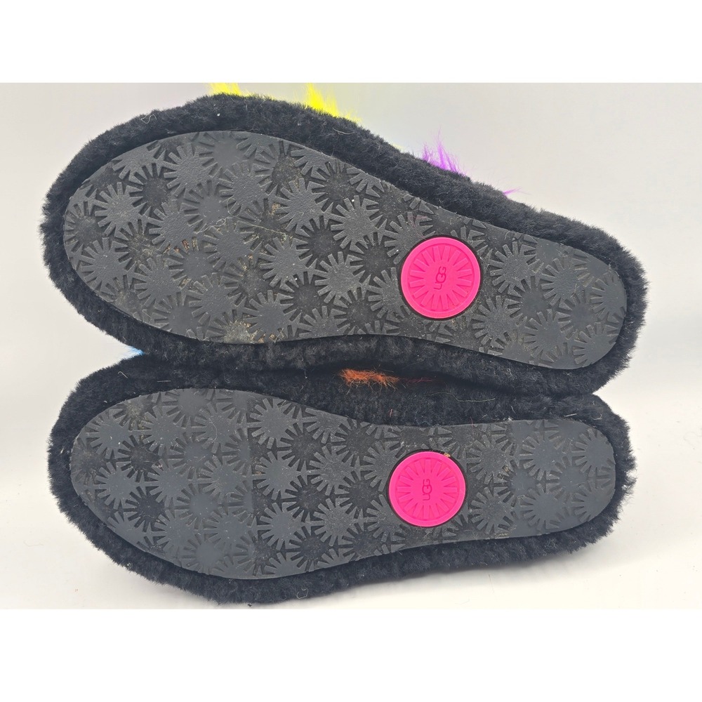 UGG Fluff Yeah Party Spots Slides Black Multicolor Womens 8 Fur Sandals Slippers - Picture 7 of 10